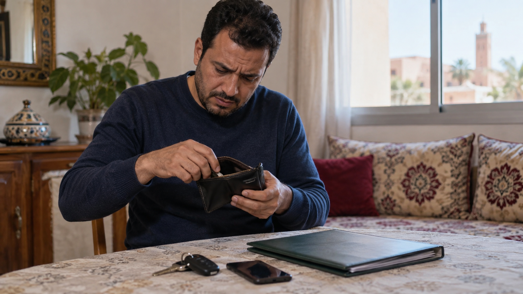 سائق مغربي يبحث في محفظته بعد ضياع رخصة السياقة
